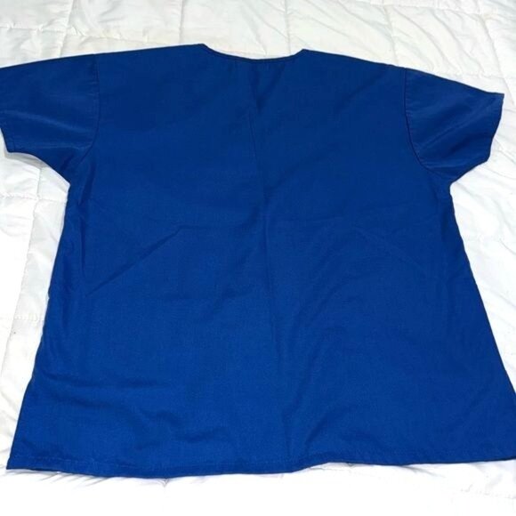 Angel Royal Blue Womens Scrub Top XS 100% Cotton With Pockets V-Neck - Picture 5 of 6